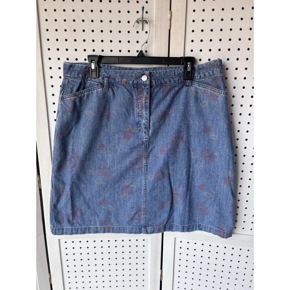 Christopher & Banks Women's 16 Denim Floral Print Mini Skirt 100% Cotton
